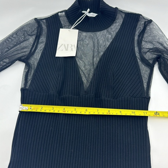 ZARA Women’s Black Mini Body Con with Mesh Sleeves Size M NWT - Picture 12 of 16